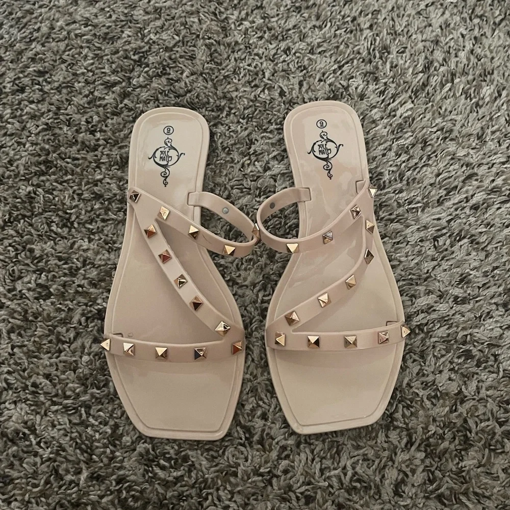 Sole Mates Studded Square-Toe Jelly Sandals Bundle- Black and Nude - Picture 3 of 7
